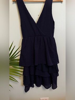 Ric Rac Navy Textured Tiered V-Neck Dress